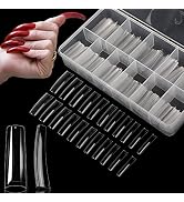 Yokilly Clear Coffin Nails Tips, 550PCS Long C Curved Nail Tips for Acrylic Nails Professional, H...