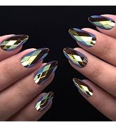 IMSOHOT Laser Press on Nails - Diamond, Almond Medium Fake Nails Metallic Mirror Glossy Acrylic F...