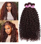Sunber Reddish Brown Curly Human Hair Weave 3 Bundles 100% Brazlian Virgin Hair Auburn Brown Copp...