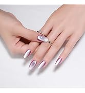 Purple Summer Press On Nails, Cat Eye Coffin Press On Nails Medium-Short, Crystal Sheer Design, I...