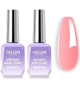 Gellen Rubber Base Gel and Top Coat Set, 18ml Builder Base and Top Gel Pink Rubber Base Gel Nail ...