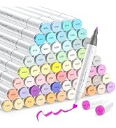 Caliart Pastel Markers, 61 Colors Dual Tip Alcohol Markers, Easter Basket Stuffers for Kids, Teen...