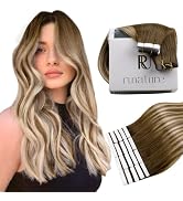 RUNATURE Hair Extensions Tape in Brown Straight Tape in Human Hair Extensions Balayage Walnut Bro...