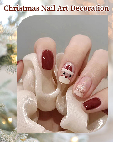 Christmas Red Press on Nails Short Square, Santa Claus Fake Nails