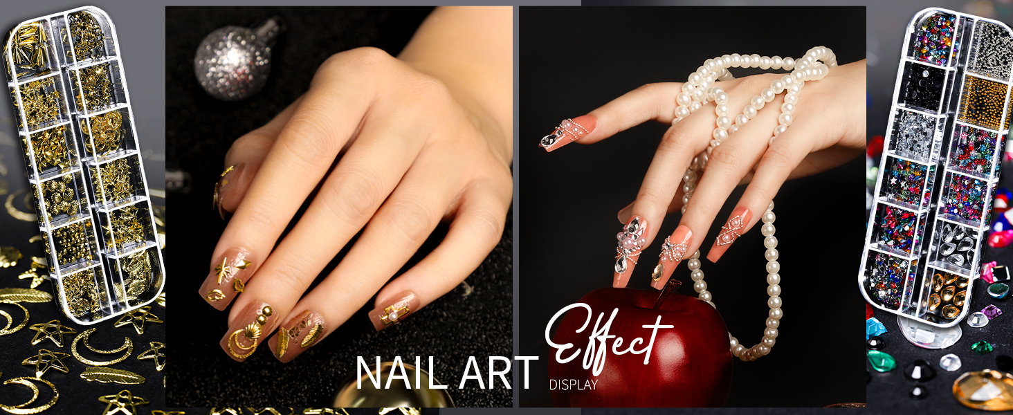 Gold Nail Charms VS Multi-shaped Nail Gems with Nail Bead Design