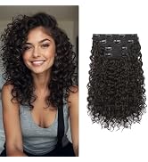 FLUFYMOOZ 4PC Clip in Hair Extensions, 14 Inch 100％ Pure Protein Silk Short Hairpiece Deep Curly ...
