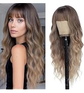 Blonde Wigs with Bangs for Women 26inch Long Wavy Curly Wig Natural Looking Synthetic Heat Resist...