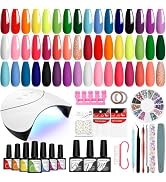 VANREESA 42 Pcs Gel Nail Polish Kit with U V Light 24 Colors Nail Polish Gel Kit Bright Red Orang...