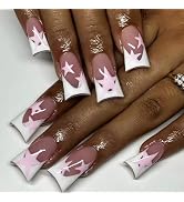 MERVF Duck Nails Press ons White French Tip Fake Nail Pink Star Design Y2K Duck Feet Medium Acryl...