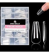 UNA GELLA Coffin Gel Nail Tips 504pcs 12 Sizes Clear Press on Nails Base Tips Coffin False Fake T...