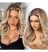 KOME Lobbi Ombre Blonde Synthetic Lace Front Wig,13X5X1 Glueless Shoulder Length Curly Bob Wigs f...