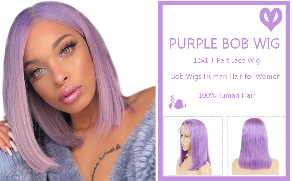 13x1 T Part Lace Wig Straight Bob Purple