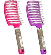 Kertiberif 2 Pack Curved Vented Detangling Brush for Wet and Dry Hair, Paddle Styling Hair Brush ...
