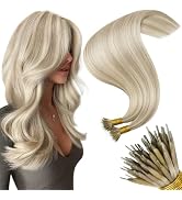 Moresoo Nano Bead Hair Extensions Human Hair Ash Blonde with Blonde Highlight Nano Hair Extension...