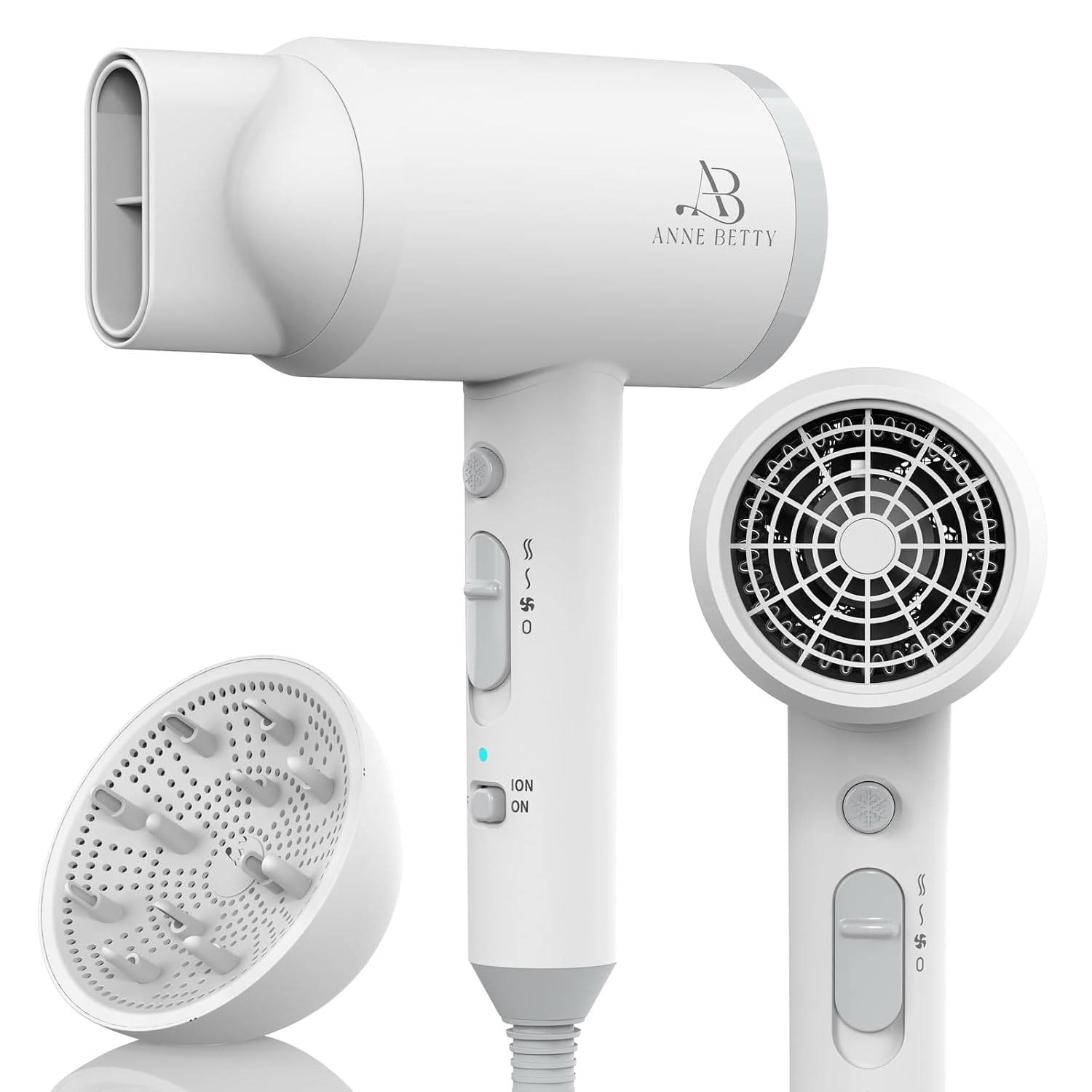1800W Ionic Hair Dryer with Diffuser, Portable Lightweight Blow Dryer for Curly Hair