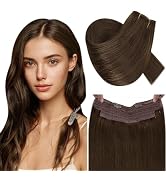 RUNATURE Wire Human Hair Extensions Medium Brown Invsible Wire Hair Extensions with Transparent H...