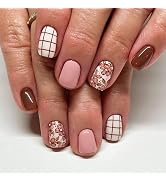 Stbisen Press On Nails Short Square, Pink Fake Nails with Multicolored Nails and a Blend of Vinta...