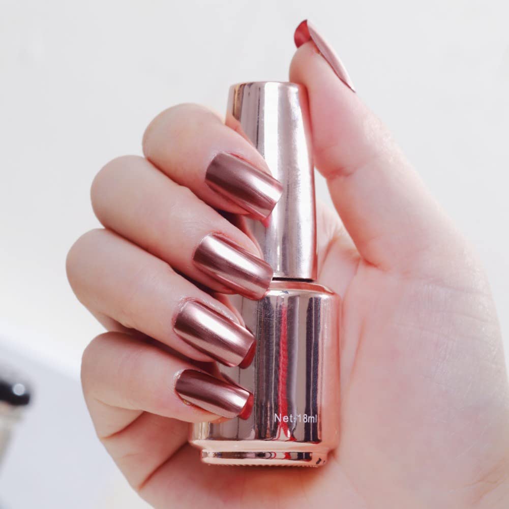 18ml Mirror Nail Polish, Rose Goden Glossy Mirror Nail Polish, Metal Nail Polish for Manicure, Long Lasting Nail Lacquers