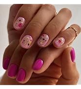 24Pcs Spring Nude Pink Press on Nails Short Square - SHANRUN Rose Red Fake Nails Press ons with F...