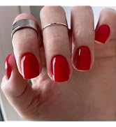 Stbisen Red Press on Nails Short Square, Short Fake Nails Kit, Fashion Glossy Acrylic Press on Na...