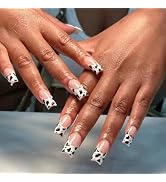 MISUD Press on Nails - Long Square Fake Nails with Cow Print, Acrylic French Tip Design 24 pcs