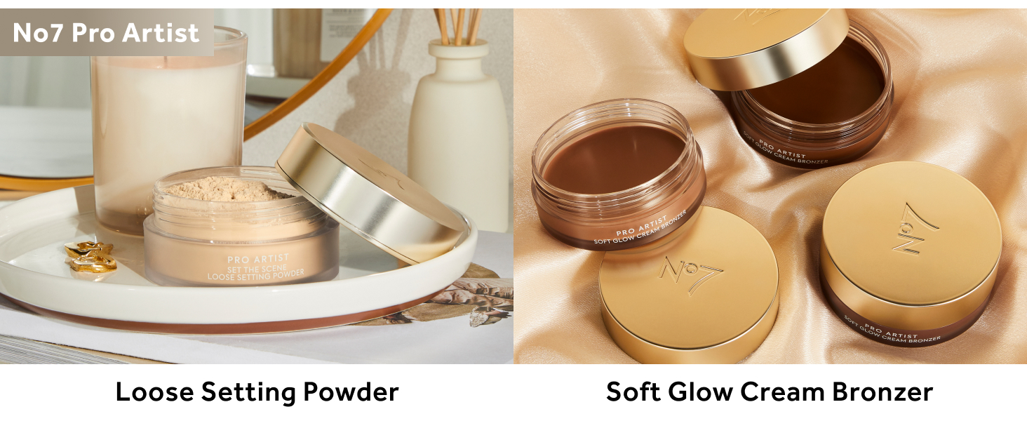 no7 pro artist loose setting powder and soft glow cream bronzer