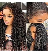 KLAIYI Kinky Edges Curly Bye Bye Knots Glueless Wig 7x5 Pre Cut Lace Front Wigs Human Hair Pre Bl...