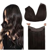 GOO GOO Wire Hair Extensions Human Hair, 2 Dark Brown Natural 16inch 95g, Invisible Wire Hair Ext...