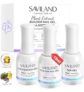Saviland 3Pcs 15ml Base & Top Gel Clear Builder Nail Gel Kit with Castor Oil & Vitamin E Builder ...