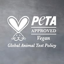 PETA APPROVED Vegan logo with the phrase: 'Global Animal Test Policy'.