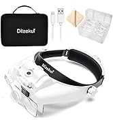 Dilzekui Magnifying Glass with Light 1X to 14X, Rechargeable Headband Magnifier with Carry Case, ...
