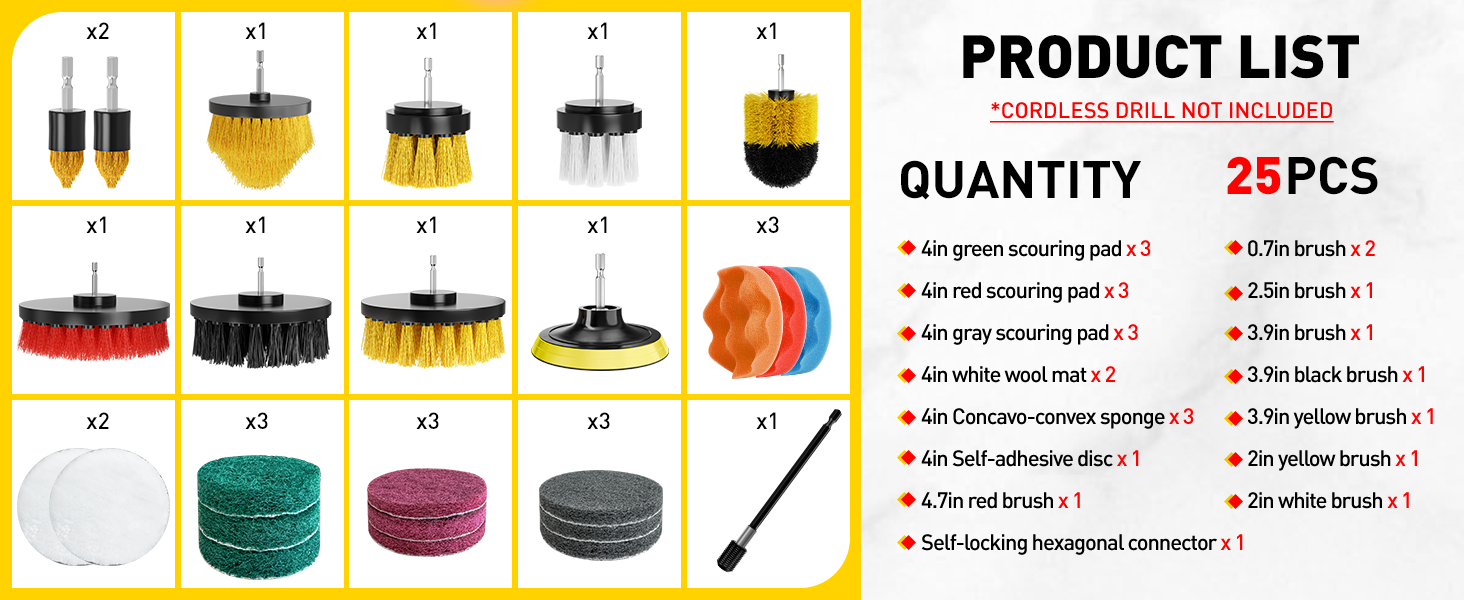 Drill Brush Attachment Set