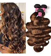 Nadula Hair 12A Brown Balayage Ombre Body Wave Human Hair Weave 3 Bundles, Brazilian Highlight Re...