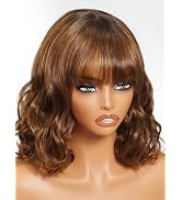 Julia Hair 10 Inch Chestnut Brown Loose Body Wavy Short Bob Wig with Bangs 4x2 HD Transparent Lac...