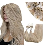 RUNATURE Micro Beads Hair Extensions Human Hair Ash Blonde Highlight Blonde Micro Loop Hair Exten...