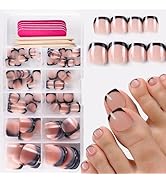 120 Pcs Black French Tip Press on Toenails Nude French Toe Nails Press ons Short Square Fake Toes...