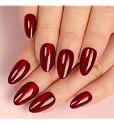 Artquee Red Cat Eye Almond Press on Nails Short Ruby Sparkly Fake Nail Tips Glossy Reusable False...