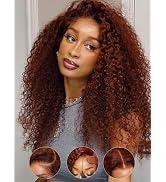 Sunber Bye Bye Knots Glueless Reddish Brown Curly 7x5 Lace Front Human Hair Wig With Invisible Kn...