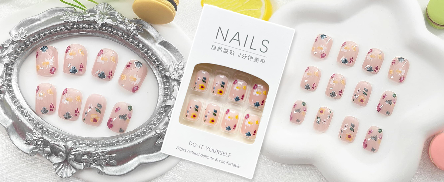 Pink Press on Nails Short Square