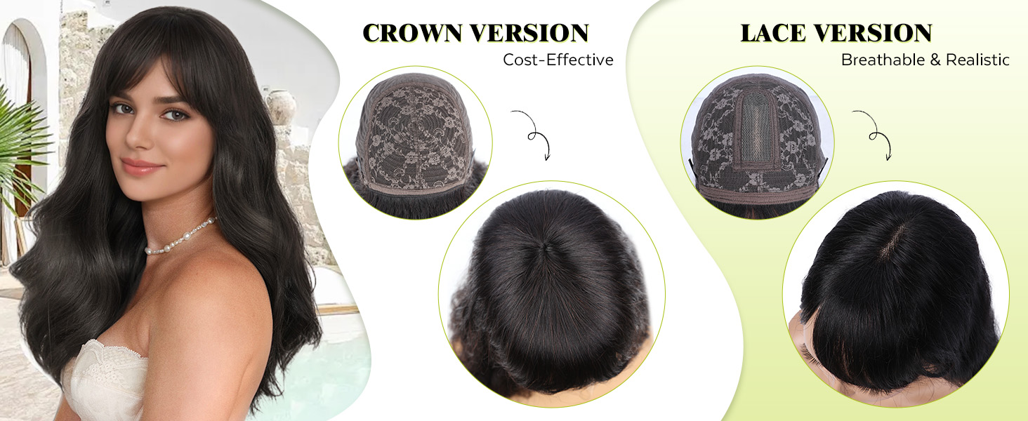 Natural Wave Human Hair Wigs with Bangs 12