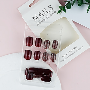 Square Fake Nails Matte Press on Nails with Glitter Pearl Medium Pink False Nails 