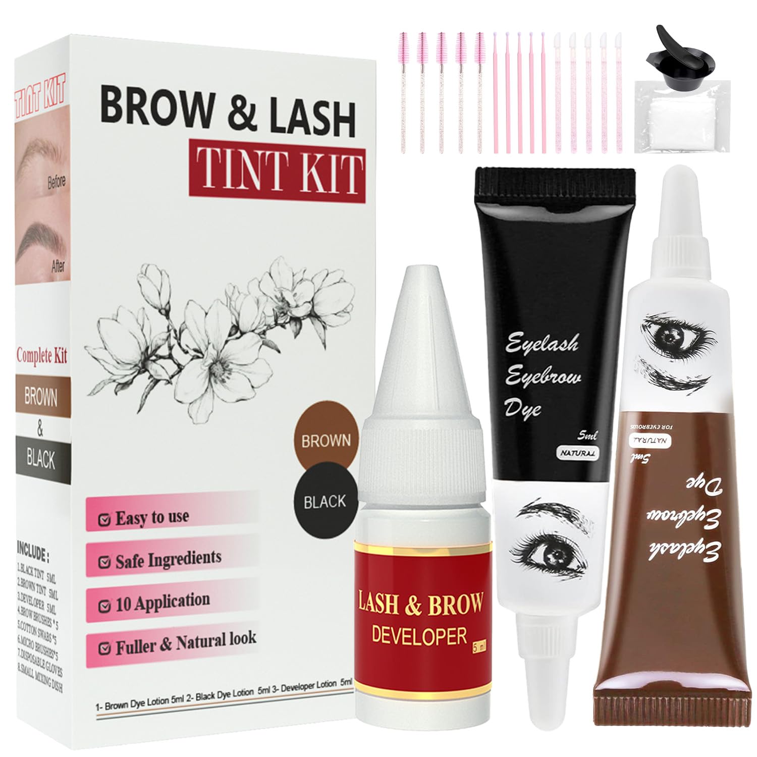 2 in 1 Black Eyebrow and Eyelash Color Kit, Quick Thick Coloring for Home Use, 10ml