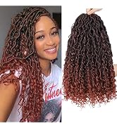 New Goddess Locs Crochet Hair 6 Packs 18 inch Copper Red River Faux Locs Crochet Hair Bohemia Loc...