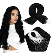 Full Shine 24 Inch Black Hair Extensions Real Human Hair Black Micro Link Bead Hair Extensionis M...
