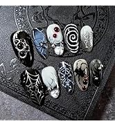 24pcs Halloween Press on Nails Medium Almond Fake Nails with 3D Spider Designs Spider Web False N...