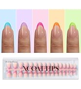 btartboxnails XCOATTIPS French Gel Nails - Brighter Pastel French Tip Press on Nails, Short Almon...