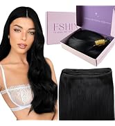 Fshine Genius Weft Real Human Hair Extensions Jet Black Sew in Human Extensions 18 Inch 50g Natur...