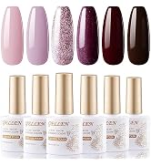 Gellen Gel Nail Polish Set - 6 Colors Burgundy Gel Nail Polish Baby Pink Deep/Dark Red Gel Polish...