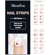 MelodySusie 30PCS Semi Cured Gel Nail Strips (Cherry White French Tips), Works with Nail lamp, Sa...