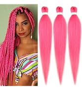 Rose Pink Braiding Hair Pre stretched 30 Inch 3 Packs Kanekalon Pre-stretched Braiding Hair EZ Br...